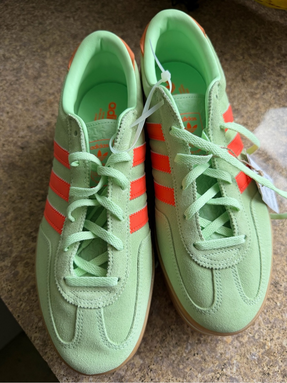 adidas Mint Green Suede Sneakers with Coral Stripes